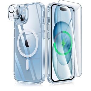 FNTCASE for iPhone 15 Case: Support Magnetic Charging Drop Protection(Clear)